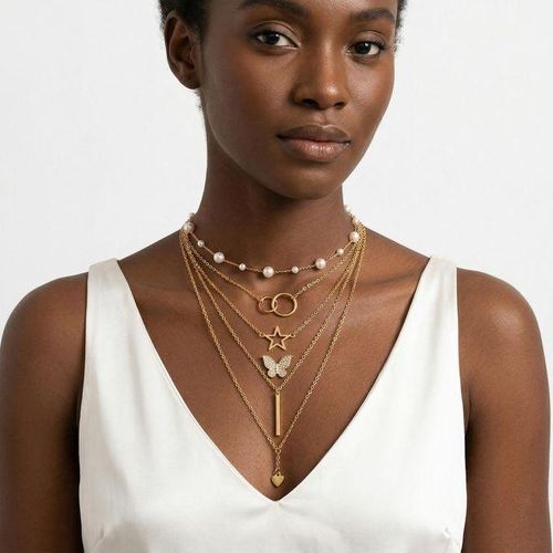 5 Pieces Women's Jewelry Necklaces Set - Gold