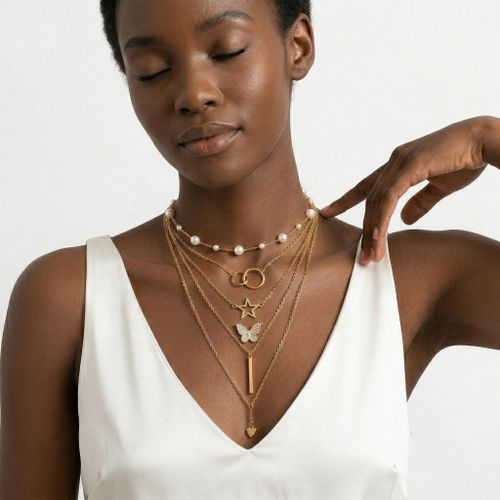 5 Pieces Women's Jewelry Necklaces Set - Gold