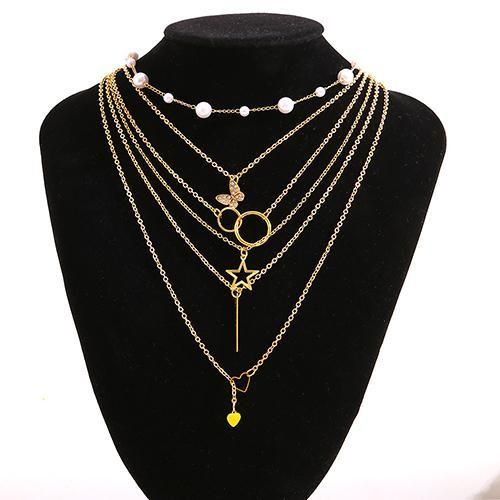 5 Pieces Women's Jewelry Necklaces Set - Gold
