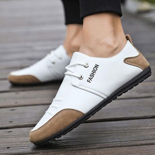 Men's Casual Leather Shoes - White&Brown