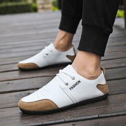 Men's Casual Leather Shoes - White&Brown