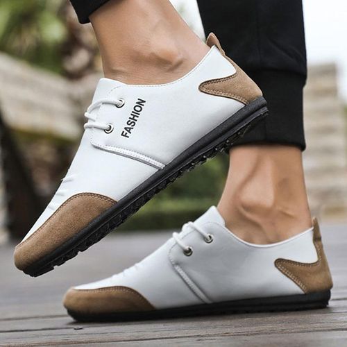 Men's Casual Leather Shoes - White&Brown