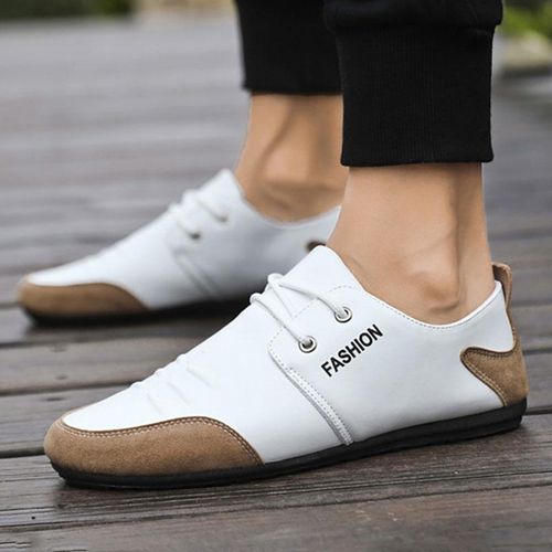 Men's Casual Leather Shoes - White&Brown