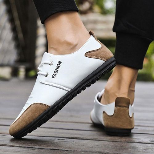 Men's Casual Leather Shoes - White&Brown