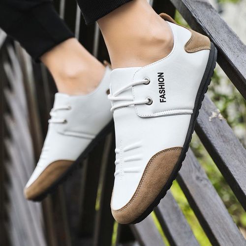 Men's Casual Leather Shoes - White&Brown