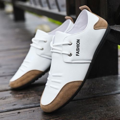 Men's Casual Leather Shoes - White&Brown