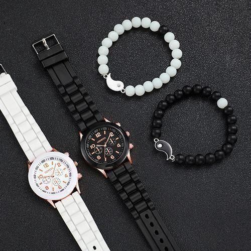 Geneva Couple Watches Women Casual Silicone Band Quartz Watch Jewelry Set