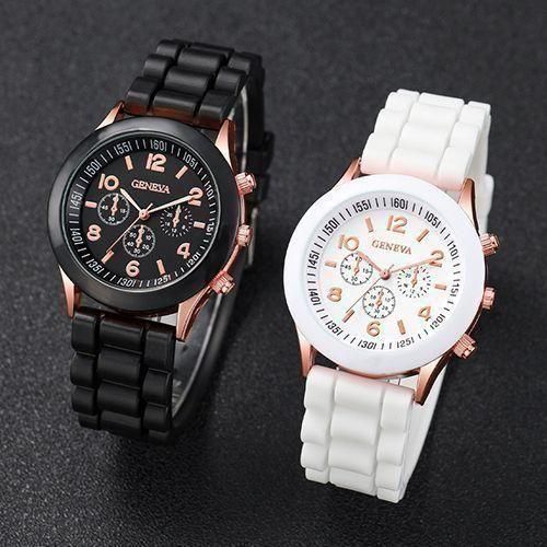 Geneva Couple Watches Women Casual Silicone Band Quartz Watch Jewelry Set