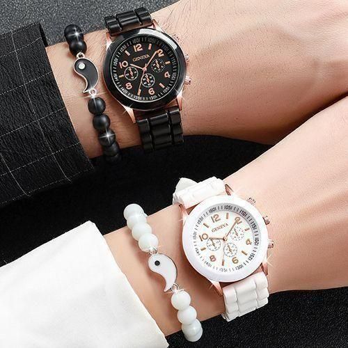 Geneva Couple Watches Women Casual Silicone Band Quartz Watch Jewelry Set
