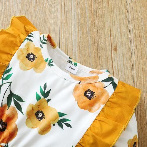 Kids Girls Long Sleeve Dress Floral Yellow Ruffle Aline Dress Holiday Partry Ball Prom
