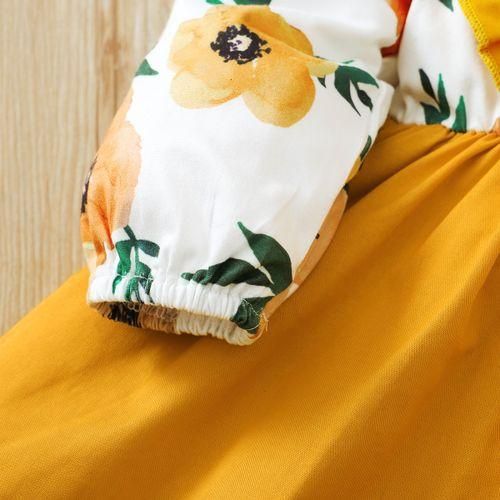 Kids Girls Long Sleeve Dress Floral Yellow Ruffle Aline Dress Holiday Partry Ball Prom