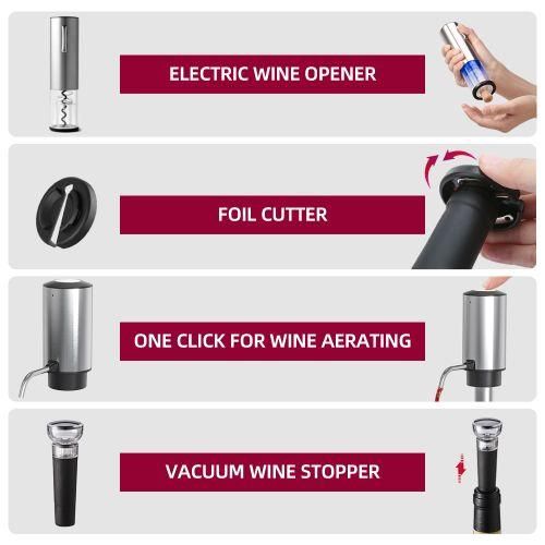 Electric Wine Opener 4in1 Set With Bottle Opener, Wine