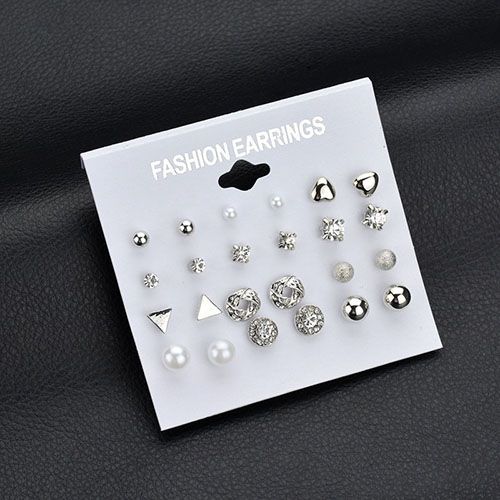 Silver Earrings 12 Pairs For Women And Girls