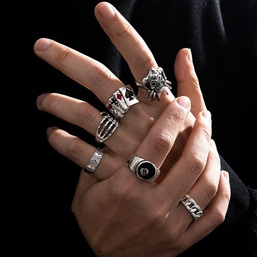 Heavy Metal Hip Hop Ring Set For Men - Silver