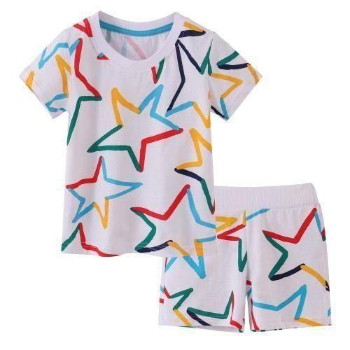 2023 Boys And Girls Cartoon Half Sleeve Children's Suit Short Sleeve Shorts TwoPiece Cott