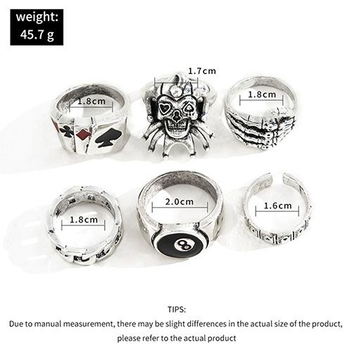 Heavy Metal Hip Hop Ring Set For Men - Silver