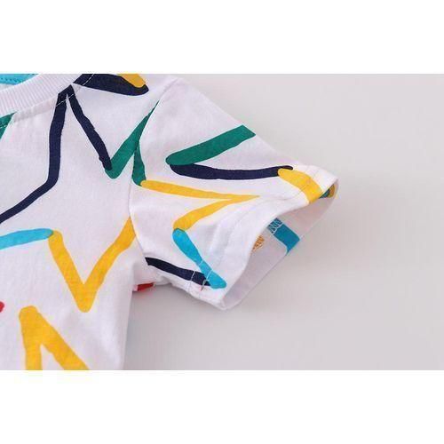 2023 Boys And Girls Cartoon Half Sleeve Children's Suit Short Sleeve Shorts TwoPiece Cott