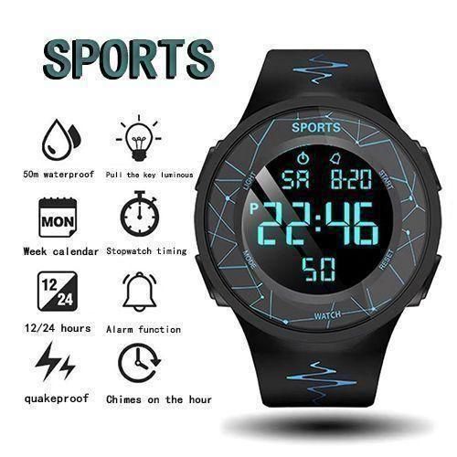 New Waterproo LED Digital Luminescent Neutral Sports Watch - Black