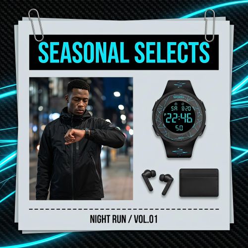 New Waterproo LED Digital Luminescent Neutral Sports Watch - Black