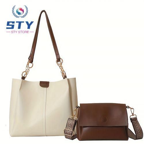 STY 2 In 1 Ladies Handbags Set Women Shoulder Bags Waterproof Tote Bag Crossbody Bag