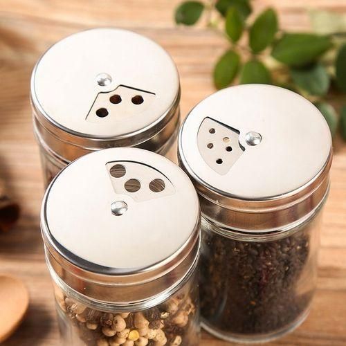 Stainless Steel Lid Glass Seasoning Jar Kitchen Supplies