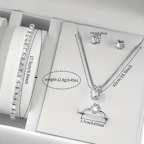 5 Pcs Women Jewelry Set  Rhinestone Wrist Watch + Bracelet  - Silver