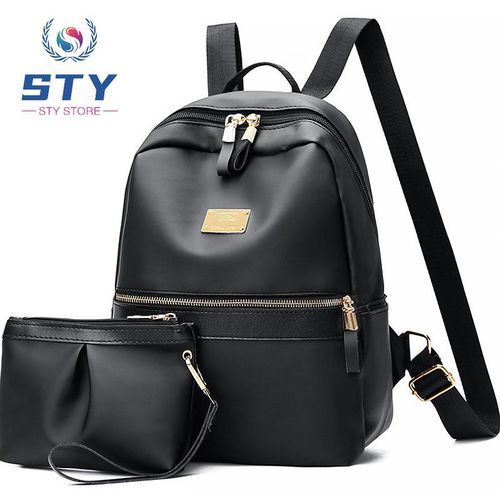 STY 2 Pcs Ladies Backpack Bag School Bags Black Casual Bag Women Purse Mini Bag