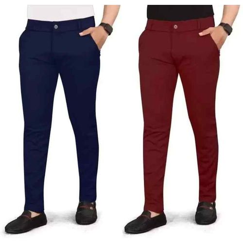 2 Pack Men's Straight Fit Casual Chino Pant With Stretch - Navy Blue, Maroon