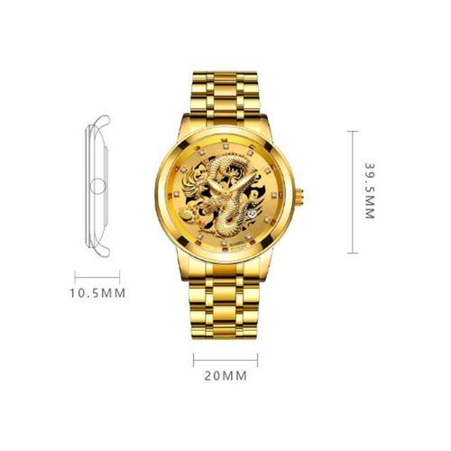 Luxury Men Embossed Golden Dragon Quartz Watch Business