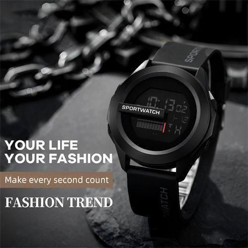 Digital Lightweight Waterproof Luminous LED Outdoor Sports Watch - Black