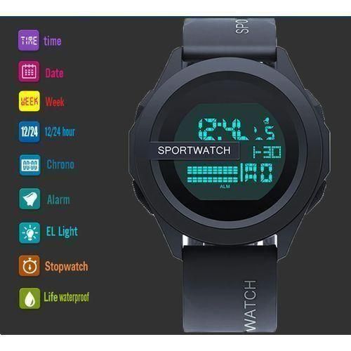 Digital Lightweight Waterproof Luminous LED Outdoor Sports Watch - Black