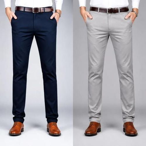 2 Pack Men's Straight Fit Casual Chino Pant With Stretch. - Blue, Khaki
