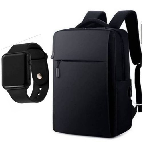 Anti-theft Designed Laptop Backpack With Free Watch- Black