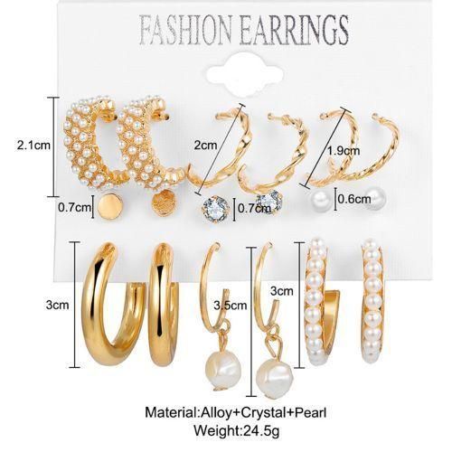 9 Pair Earring Jewelry Set For Women - Gold&Cream