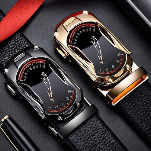 2 Pieces  Leather Automatic Buckle Belt - Black And Golden