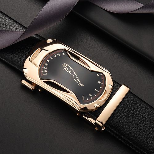 2 Pieces  Leather Automatic Buckle Belt - Black And Golden