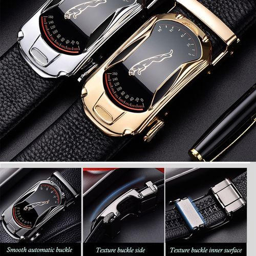 2 Pieces  Leather Automatic Buckle Belt - Black And Golden