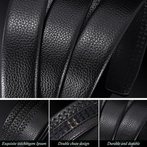 2 Pieces  Leather Automatic Buckle Belt - Black And Golden