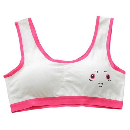 3pcs Cute Cartoon Girl Bra Soft Cotton Teenage Casual Training Bra for Students Teenager New,Rose Red NO5112