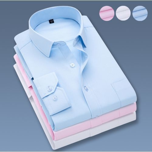 Mens Official Shirts Cotton Long Sleeve 3 Pieces - Multcolor-white-blue-pink