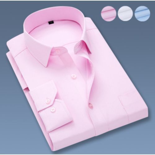 Mens Official Shirts Cotton Long Sleeve 3 Pieces - Multcolor-white-blue-pink