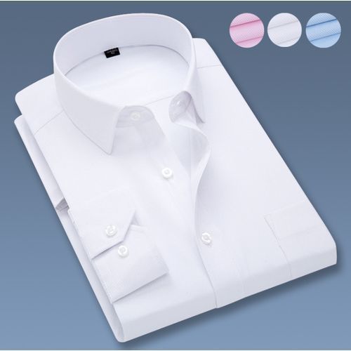 Mens Official Shirts Cotton Long Sleeve 3 Pieces - Multcolor-white-blue-pink