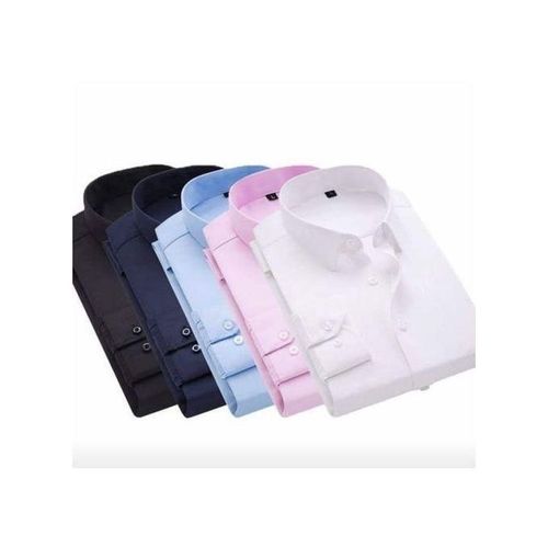 5 Pack Of Men's Cotton Long Sleeve Shirts - Multicolor, Blue, Black, White, Pink