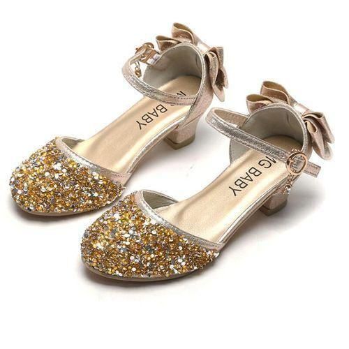 Summer Girls High Heel Princess Sandals Children Shoes Glitter Leather Girls Kids Shoes For Party Dress Weddin Party Sneakers Gold