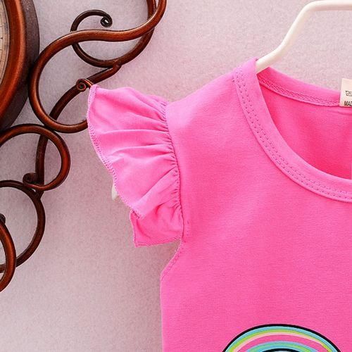 Girls Lollipop Flying Sleeve  Short Cotton Suit  Rose Red
