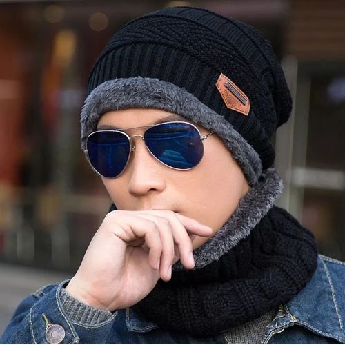 Thicken Plush Warm Knit Caps Men Women Outdoor Ski Cold Protection Neck Mask Hat-Multicolor