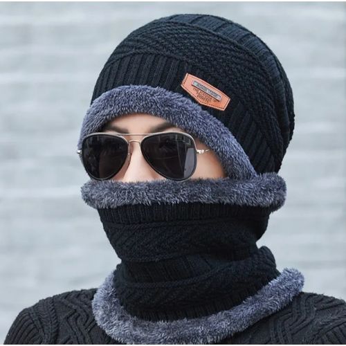 Thicken Plush Warm Knit Caps Men Women Outdoor Ski Cold Protection Neck Mask Hat-Multicolor