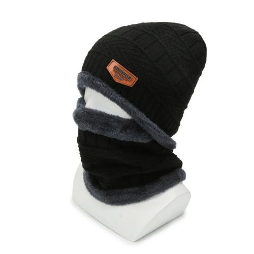 Thicken Plush Warm Knit Caps Men Women Outdoor Ski Cold Protection Neck Mask Hat-Multicolor