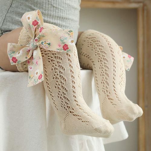 Socks High Bow Baby Long Girls Big Sock Knee Summer Floral