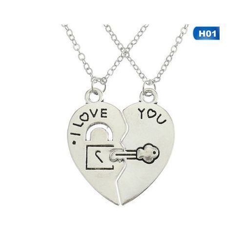 2 Pcs Fashion Best Friends Love Heart Pendant Couple-Silver